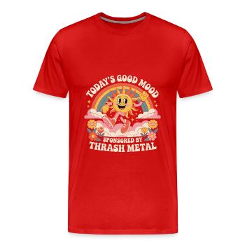 Die heutige Gute Laune Gesponsert von Thrash Metal - Männer Premium Bio T-Shirt - Rot - Vorne - Damien (186cm)