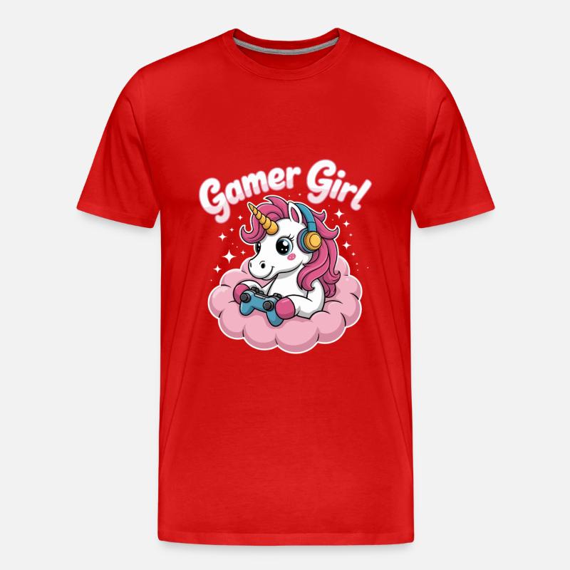 Gamer Mädchen Einhorn - Männer Premium Bio T-Shirt - Rot
