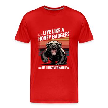 Lebe wie ein Honigdachs - Männer Premium Bio T-Shirt - Rot - Vorne - Damien (186cm)