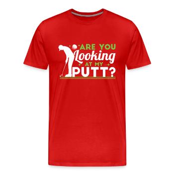 Siehst du meinen Putt an? - Männer Premium Bio T-Shirt - Rot - Vorne - Damien (186cm)