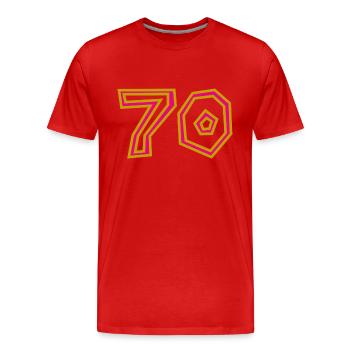 70. 70 ANS. 70e ANNIVERSAIRE. ANNIVERSAIRE 70 ANS. - T-shirt bio Premium Homme - rouge - Devant - Damien (186cm)