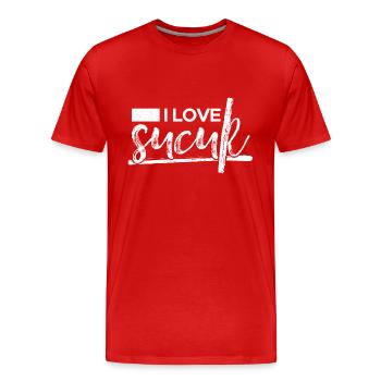 I Love Sucuk Turkish Sausage Garlic Delicious Food - Men's Premium Organic T-Shirt - red - Front - Damien (186cm)