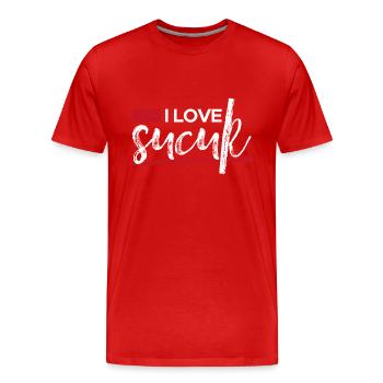I Love Sucuk Turkish Sausage Garlic Delicious Food - Men's Premium Organic T-Shirt - red - Front - Damien (186cm)