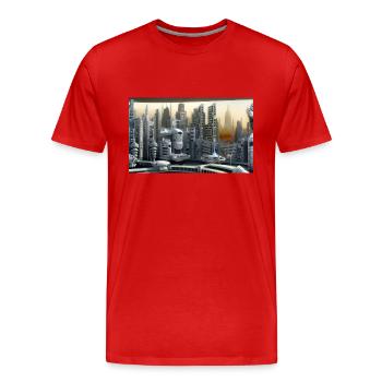 Ville du futur - T-shirt bio Premium Homme - rouge - Devant - Damien (186cm)