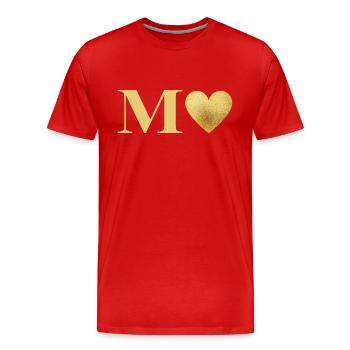 Buchstabe m goldenes Herz - Männer Premium Bio T-Shirt - Rot - Vorne - Damien (186cm)
