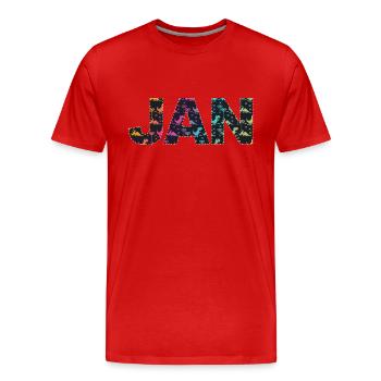 JAN - Beautiful boy name with dinosaur - Men's Premium Organic T-Shirt - red - Front - Damien (186cm)