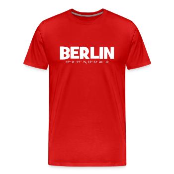 Berlin Koordinaten - Breitengrag - Längengrad - Männer Premium Bio T-Shirt - Rot - Vorne - Damien (186cm)