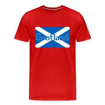 Scotland Flag with text on top - Men's Premium Organic T-Shirt - red - Front - Damien (186cm)