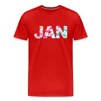 JAN - Beautiful boy name with dinosaur - Men's Premium Organic T-Shirt - red - Front - Damien (186cm)