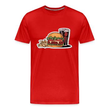 HAMBURGER FASTFOOD SNACK PAIN BURGER - T-shirt bio Premium Homme - rouge - Devant - Damien (186cm)