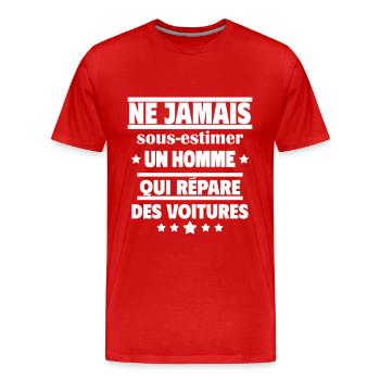 un homme qui répare des voitures - T-shirt bio Premium Homme - rouge - Devant - Damien (186cm)
