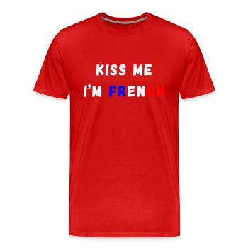 Küss mich, ich bin französisch, blau, weiß, rot - Männer Premium Bio T-Shirt - Rot - Vorne - Damien (186cm)