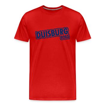 Duisburg - 0203 - Vorwahl - NRW - Ruhrpott - Männer Premium Bio T-Shirt - Rot - Vorne - Damien (186cm)