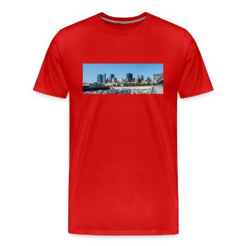 Vue panoramique sur les toits de Montréal depuis le port - T-shirt bio Premium Homme - rouge - Devant - Damien (186cm)