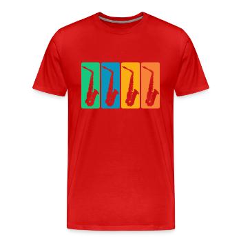 Collection of vintage saxophones - Men's Premium Organic T-Shirt - red - Front - Damien (186cm)