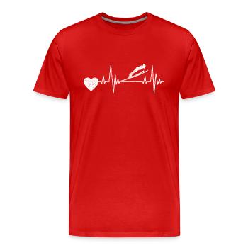 Saut à ski, Vol à ski, Saut à ski, Sports d’hiver - T-shirt bio Premium Homme - rouge - Devant - Damien (186cm)