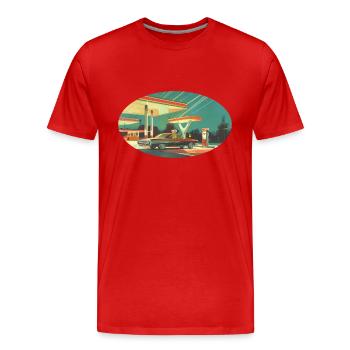 Benzinbrüder Tankstelle - Männer Premium Bio T-Shirt - Rot - Vorne - Damien (186cm)