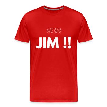 we go Jim, gym funny with white text - Men's Premium Organic T-Shirt - red - Front - Damien (186cm)