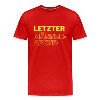 Letzter Männerabend gelb - Männer Premium Bio T-Shirt - Rot - Vorne - Damien (186cm)