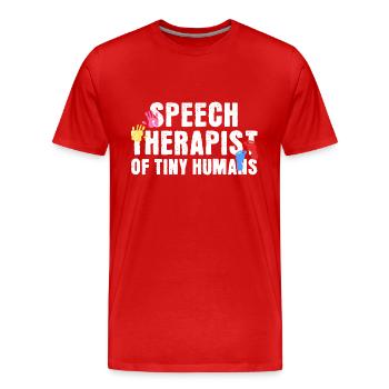 Sprachtherapeutin von Tiny Humans - Männer Premium Bio T-Shirt - Rot - Vorne - Damien (186cm)