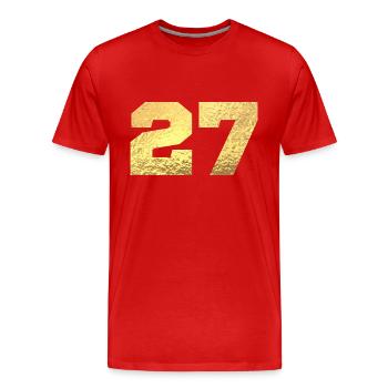 Number 27 Gold Glitter - 27th Anniversary - Men's Premium Organic T-Shirt - red - Front - Damien (186cm)