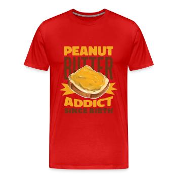 Beurre d’arachide Funny PEANUT BUTTER ADDICT - T-shirt bio Premium Homme - rouge - Devant - Damien (186cm)