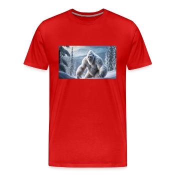 Sasquatch Bigfoot in den Bergen Schneemonster - Männer Premium Bio T-Shirt - Rot - Vorne - Damien (186cm)