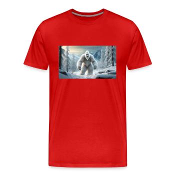 Sasquatch Bigfoot in den Bergen Schneemonster - Männer Premium Bio T-Shirt - Rot - Vorne - Damien (186cm)