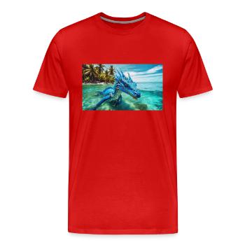 Un dragon d’eau bleu réaliste dans l’eau de mer - T-shirt bio Premium Homme - rouge - Devant - Damien (186cm)