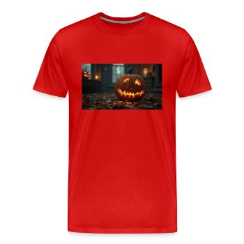 Pumpkin In A Haunted House - Men's Premium Organic T-Shirt - red - Front - Damien (186cm)