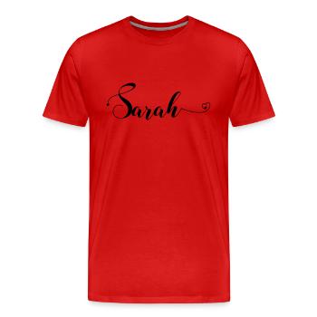 sarah - Männer Premium Bio T-Shirt - Rot - Vorne - Damien (186cm)