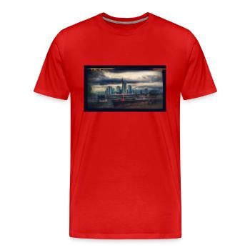 Frankfurt am Main von Baustelle bis Skyline - Männer Premium Bio T-Shirt - Rot - Vorne - Damien (186cm)