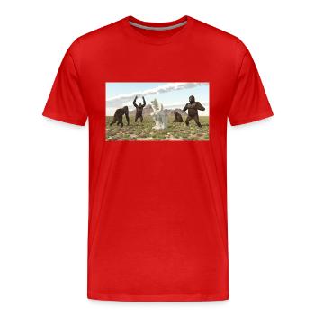 Gorilles avec sculpture de penseur - T-shirt bio Premium Homme - rouge - Devant - Damien (186cm)