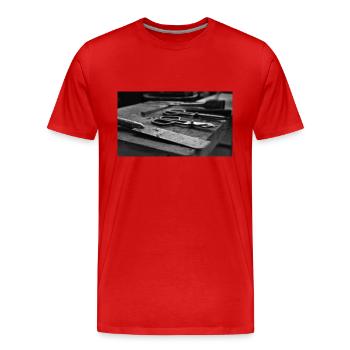 Werkzeug für die Glasbläserei - Männer Premium Bio T-Shirt - Rot - Vorne - Damien (186cm)