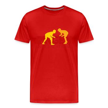 RINGEN und es geht rund - Männer Premium Bio T-Shirt - Rot - Vorne - Damien (186cm)