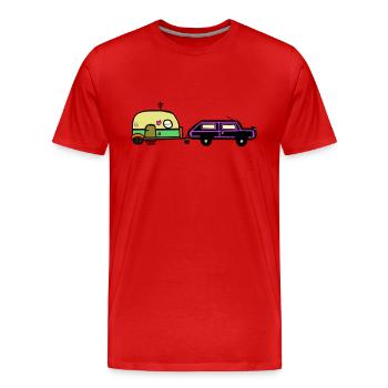 Vacances, Voyage, Camping, Caravane, Camping-car, Voiture - T-shirt bio Premium Homme - rouge - Devant - Damien (186cm)
