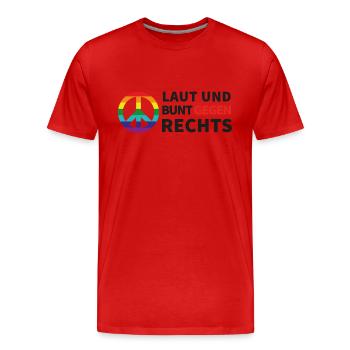 Laut und bunt gegen rechts - Männer Premium Bio T-Shirt - Rot - Vorne - Damien (186cm)
