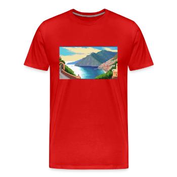 Amalfi Coast, Italy - Pixel Art - Men's Premium Organic T-Shirt - red - Front - Damien (186cm)