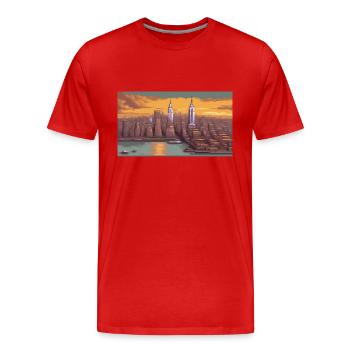 New York City - Pixel Art - T-shirt bio Premium Homme - rouge - Devant - Damien (186cm)