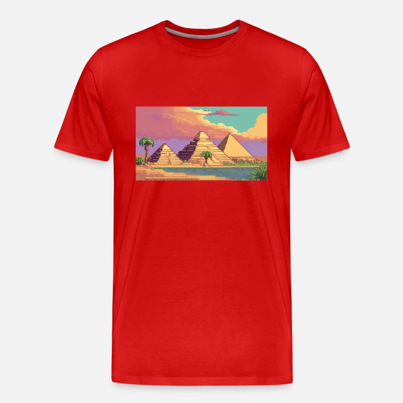 Gizeh, Ägypten - Pixel Art - Männer Premium Bio T-Shirt - Rot