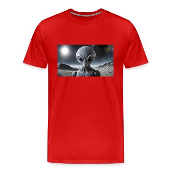 extraterrestre gris sur la surface de la lune – portrait - T-shirt bio Premium Homme - rouge - Devant - Damien (186cm)