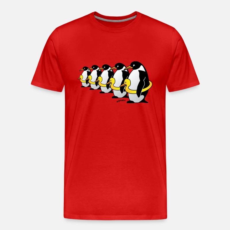 Pinguine mit Quietscheentchen - Männer Premium Bio T-Shirt - Rot