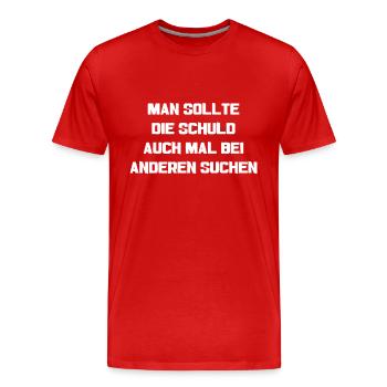 Spruch Schuld - Männer Premium Bio T-Shirt - Rot - Vorne - Damien (186cm)