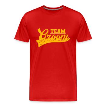 Mariage - Mariée - Marié - Mariée - Mariée - JGA - T-shirt bio Premium Homme - rouge - Devant - Damien (186cm)