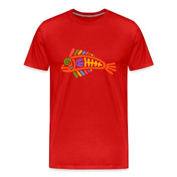 Culture of the Incas, fish - Men's Premium Organic T-Shirt - red - Front - Damien (186cm)