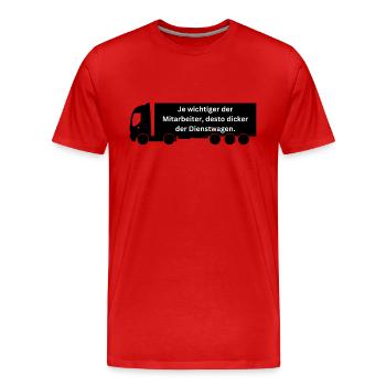 Je wichtiger der Mitarbeiter, desto größer sein... - Männer Premium Bio T-Shirt - Rot - Vorne - Damien (186cm)