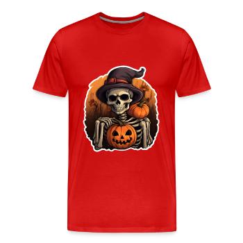 Skelett Halloween - Männer Premium Bio T-Shirt - Rot - Vorne - Damien (186cm)