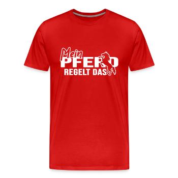 Reiten "Pferd regelt" Springreiter Galopp - Männer Premium Bio T-Shirt - Rot - Vorne - Damien (186cm)