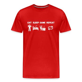 Essen Schlaf Spiel Wiederholen - Männer Premium Bio T-Shirt - Rot - Vorne - Damien (186cm)