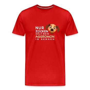 Lustiger Spruch, Zocken hält Aggromon in Schach - Männer Premium Bio T-Shirt - Rot - Vorne - Damien (186cm)